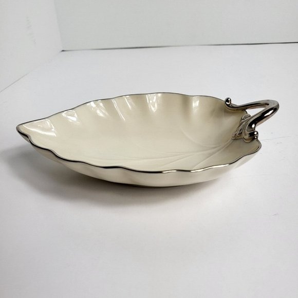 Lenox Candy Trinket Jewelry Dish Leaf With Silver Trim Vintage USA Home Decor - Picture 13 of 16